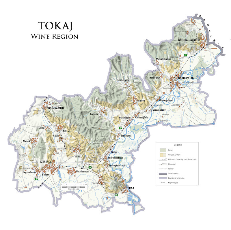 Carte des vignobles du Tokaj