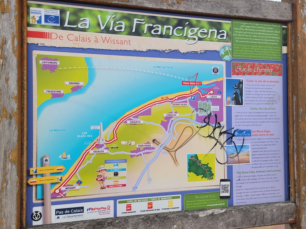 carte via francigena de calais à wissant